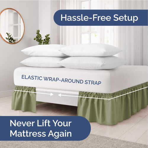 Saia de Cama com Ruffles - Verde Sálvia - para Camas de Tamanho Twin com Queda de 21 Polegadas 1