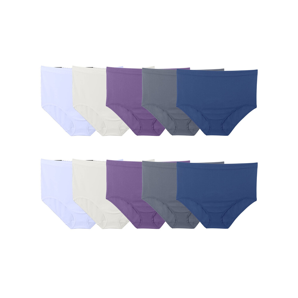 Fruit of the Loom Women's Fit Size Assorted Seamless Brief Underwear  10 Pack  Brief-10 Pack-Blue/Purple/Grey  10 Plus