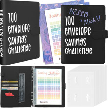 100 Envelopes Challenge Binder A5 Money Saving Budget Binder with Cash Envelopes Savings Challenges Book (Black)