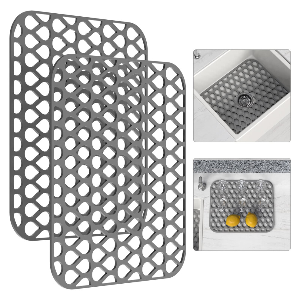 TOOVEM A Family of Manufacturers Silicone Sink Mat 2PCS  Protectors for Kitchen  Non-Slip Folding Grid for Bottom of Farmhouse Stainless Steel Porcela