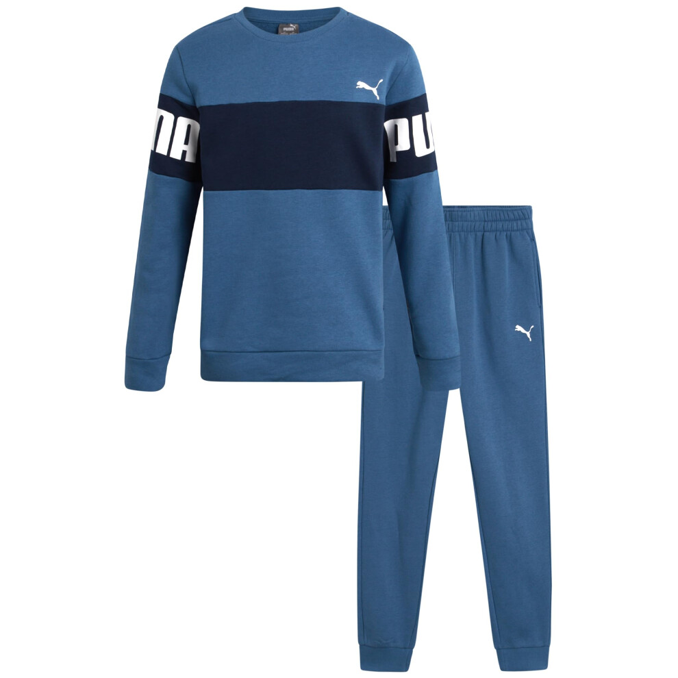 PUMA Boys' Jogger Set - 2 Piece Soft Fleece Pullover Crewneck Sweatshirts and Sweatpants For Boys - Casual Active Set (4-16)  Size 8  Blue/Navy