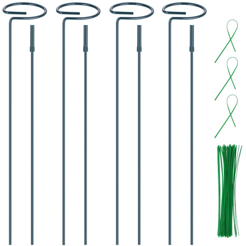 Pacote de 4 Suportes para Plantas (DIY), Dois Tamanhos (16 ou 30 polegadas) com 50 Laços de Plástico