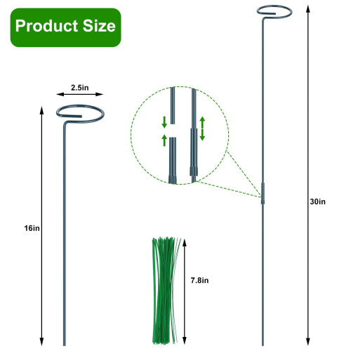 Pacote de 4 Suportes para Plantas (DIY), Dois Tamanhos (16 ou 30 polegadas) com 50 Laços de Plástico 1