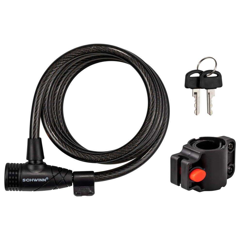 Schwinn Bike Key Lock in Braided Steel Cable  2 Keys Included  6 feet x 10mm Anti Theft Bicycle Lock  Security Level 2
