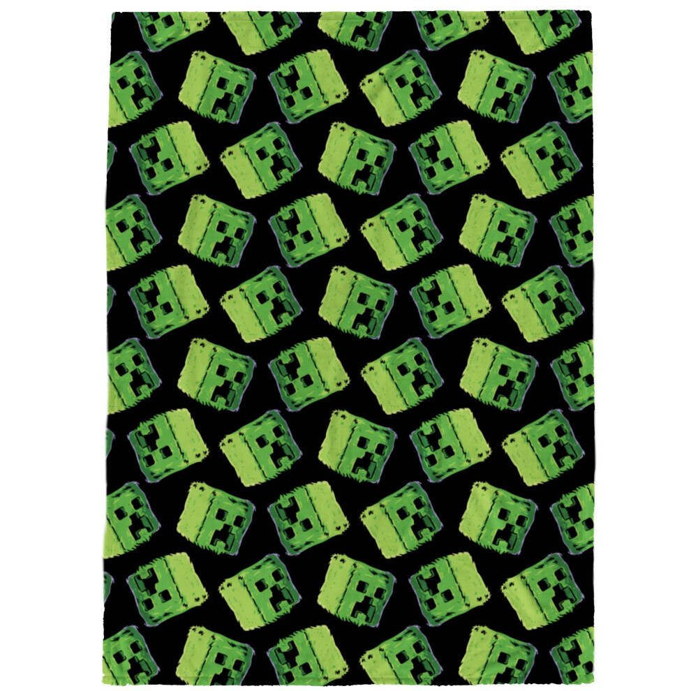 Couverture en peluche Jay Franco     Dimensions  : 117  x  152  cm, polaire ultra douce et l  g  re, literie pour enfants, noir     Minecraft Creeper