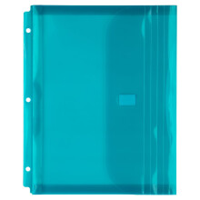JAM PAPER Envelopes Plástico com 3 Furos e Fecho de Velcro - Livro Carta - 9 1/2 x 11 1/2 - Teal - 12/Pacote