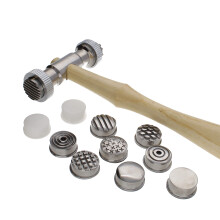 The Beadsmith Interchangeable Texture Hammer - Metal Elements - 10.5 Inches with Wooden Handle 65mm Steel Head with Twelve 19mm Faces - Texturing Too