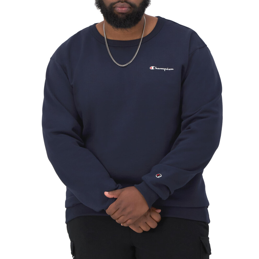 Champion Crewneck  Powerblend Fleece  Hoodie Sweatshirt for Men  Logo (Reg. or Big & Tall)  Navy Small Script
