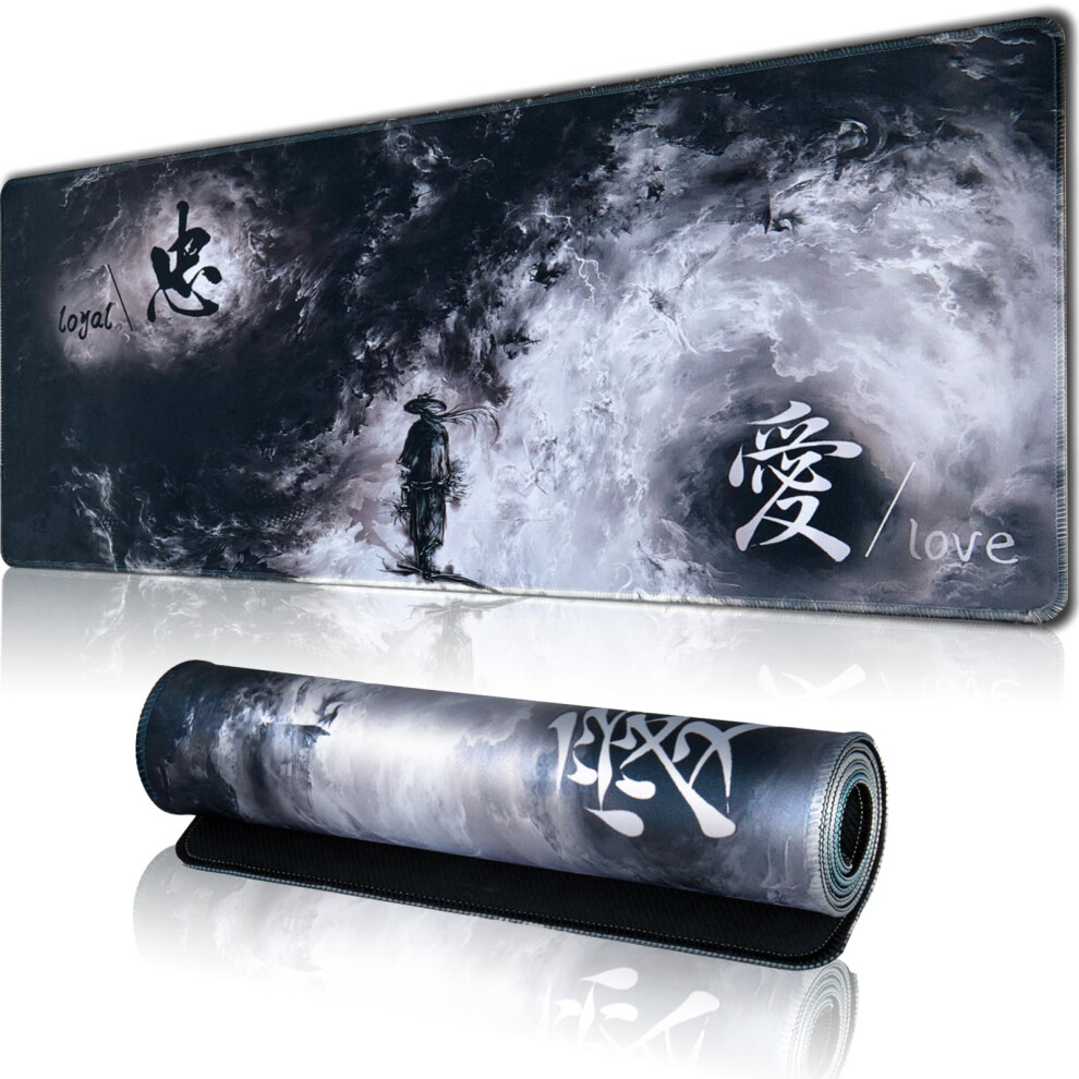 Tapis De Souris De Jeu Hopipad Noir Et Blanc, Grand Format, Avec Bords Cousus, Imperm Able, Base En Caoutchouc Antid Rapante, 80 X 30 Cm, Pour Cl-image