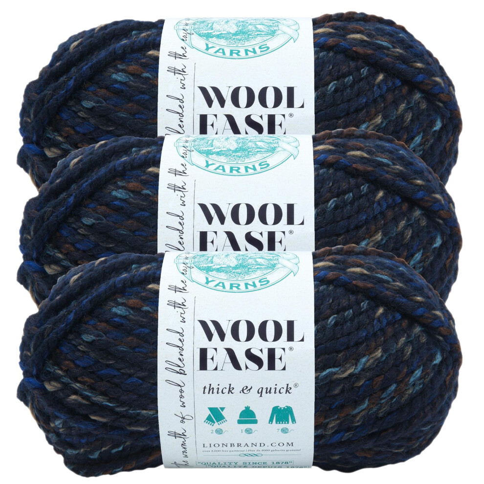 Lion Brand Yarn Wool-Ease Thick and Quick Yarn  Soft and Bulky Yarn for Knitting  Crocheting  and Crafting  3 Pack  Night Shadow