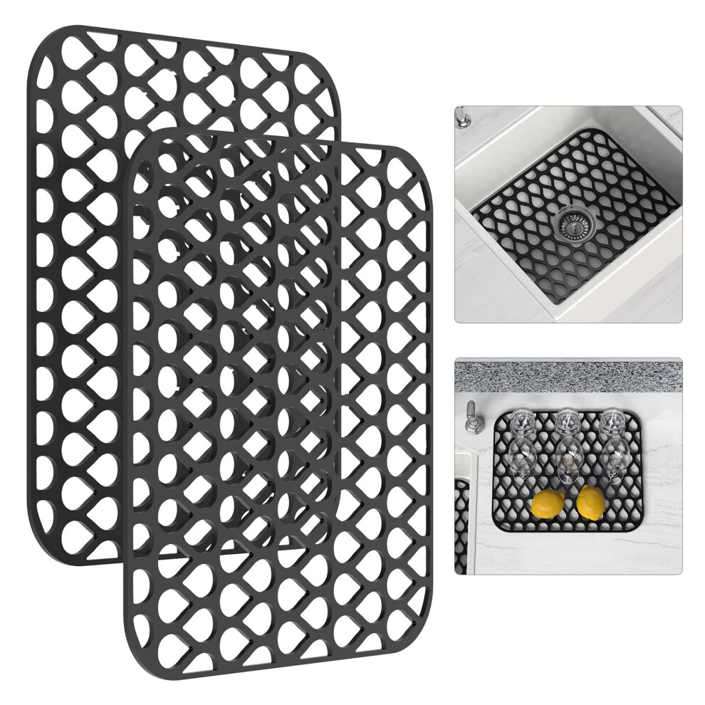 Silicone Sink Mat 2PCS TOOVEM Cistern Protectors for Kitchen Sink  Grid Non-Slip Folding Kitchen Sink Mats for Bottom of Stainless Steel Porcelain Cis