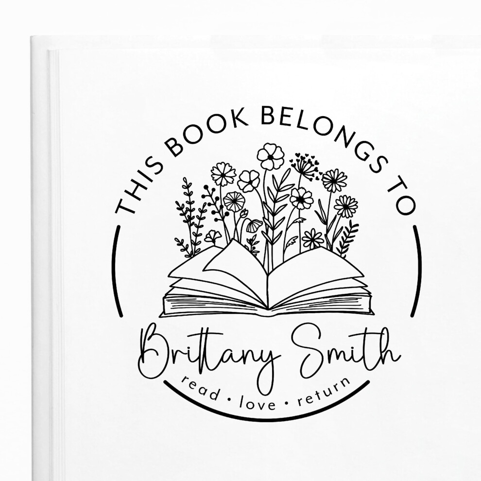 ExcelMark Personalized Book Stamp - from The Library of - Ex Libris - Wood Stamp  Self-Inking Stamp  or Embosser (Wildflower  Round)-image-OPC-PGS9X2N-NEW