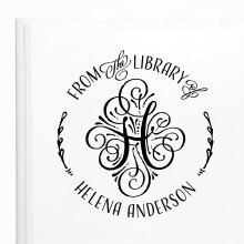 ExcelMark Personalized Book Stamp - from The Library of - Ex Libris - Wood Stamp Self-Inking Stamp or Embosser (Adorn Round)