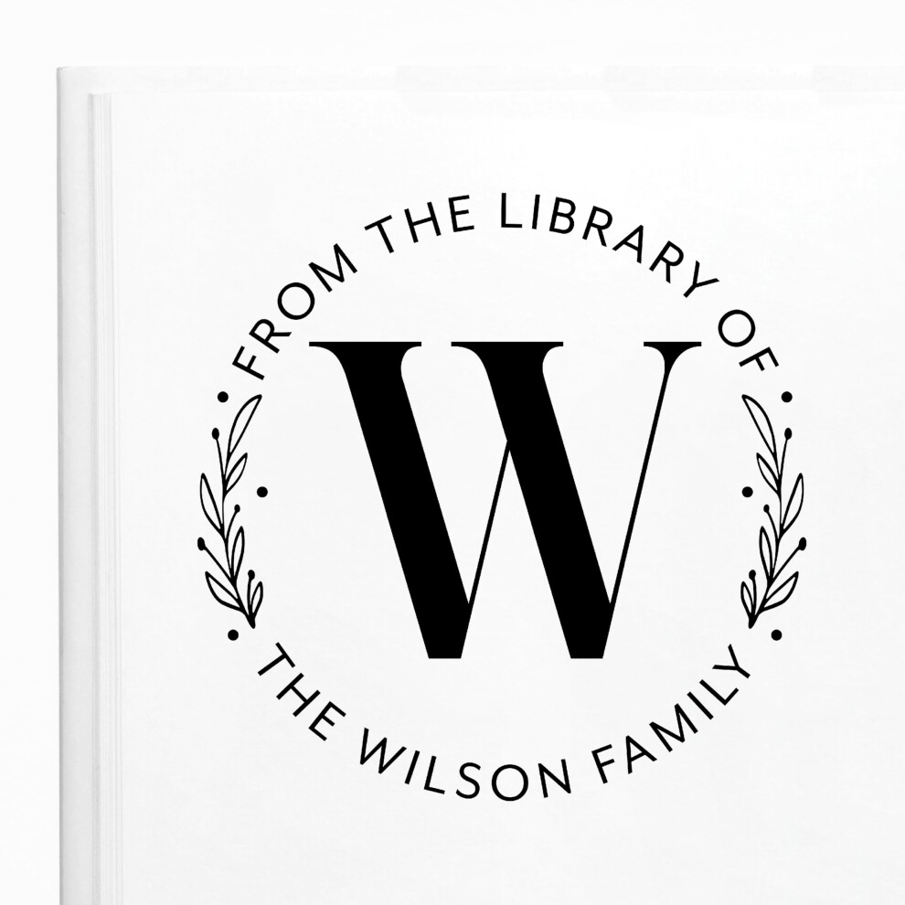 ExcelMark Personalized Book Stamp - from The Library of - Ex Libris - Wood Stamp  Self-Inking Stamp  or Embosser (Foliage  Round)-image-OPC-PGS9X2W-NEW