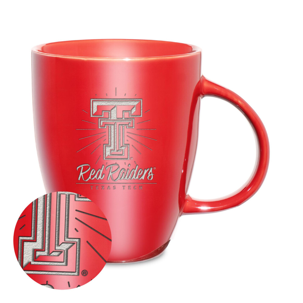Rico Industries NCAA Texas Tech Red Raiders Sunburst Red 18oz Laser Engraved Ceramic Lustre Mug-image-OPC-PGS9X7C-NEW