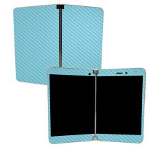 MightySkins Carbon Fiber Skin til Microsoft Surface Duo - Solid Baby Blue | Beskyttende holdbar tekstureret kulfiberfinish | Let at pfre | Frem