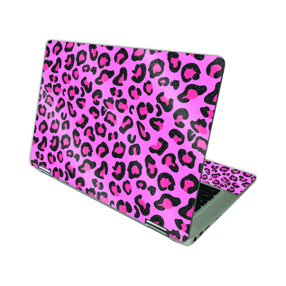 Mightyskins Glossy Glitter Skin Compatible With Hp Chromebook X360 14 (2021) - Leopard | Protective Durable High-Gloss Glitter Finish | Easy To Pink 785590298890