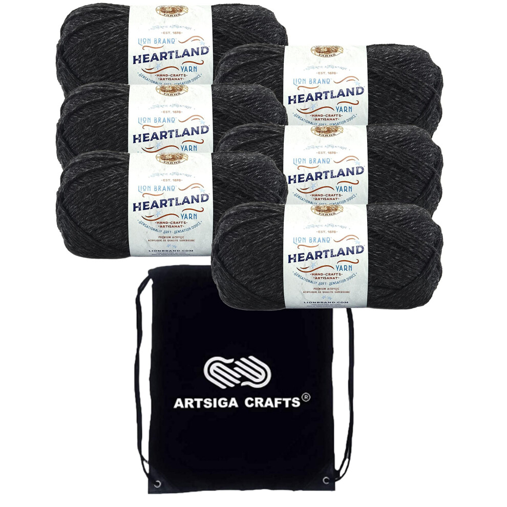 Lion Brand Heartland Black Canyon 136-153 (6-Skeins - Same Dye Lot) Worsted Medium #4 Acrylic Yarn for Crocheting and Knitting with Project Bag