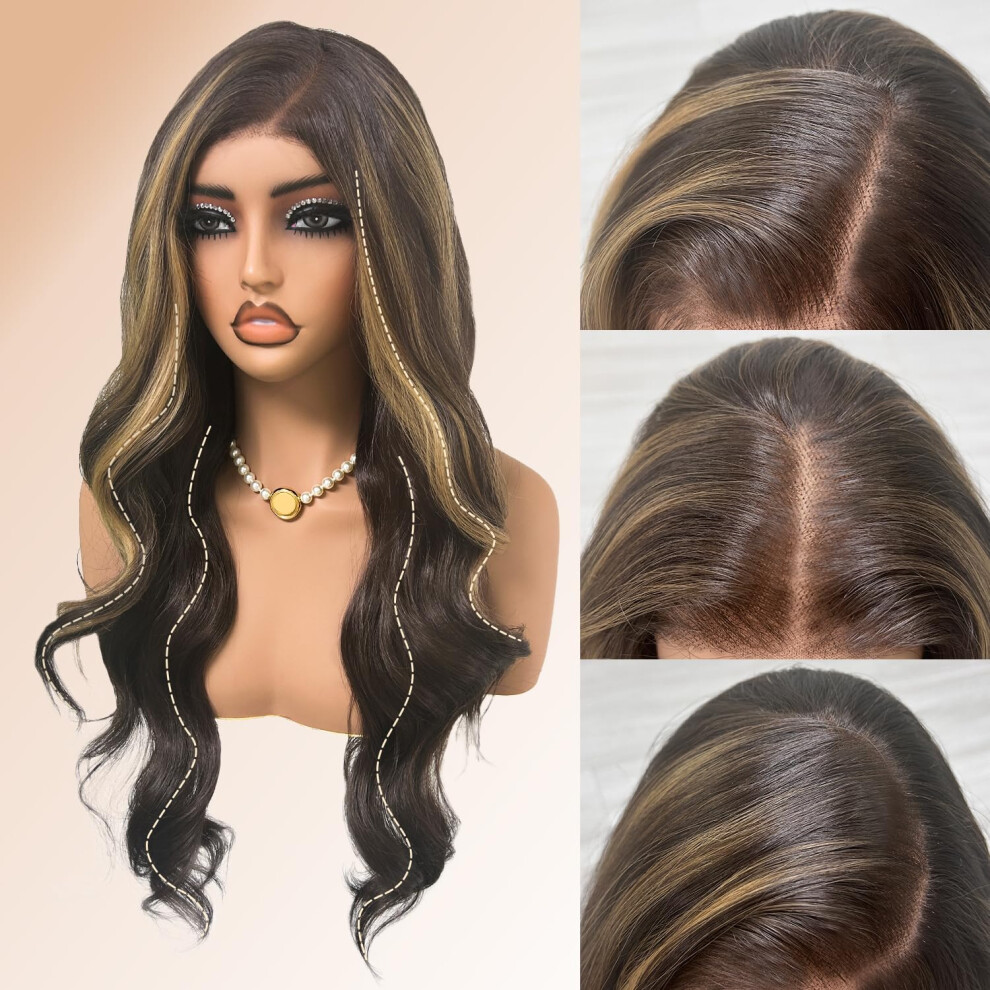 Su Mei.s Unisex Not,Specified Highlight Lace Front Wig 6X5 Wear And Go Glueless Body Wave Synthetic Lace Front Wigs 26Inch Pre Plucked Pre Cut Hd Lace Frontal Wig With Baby Hair