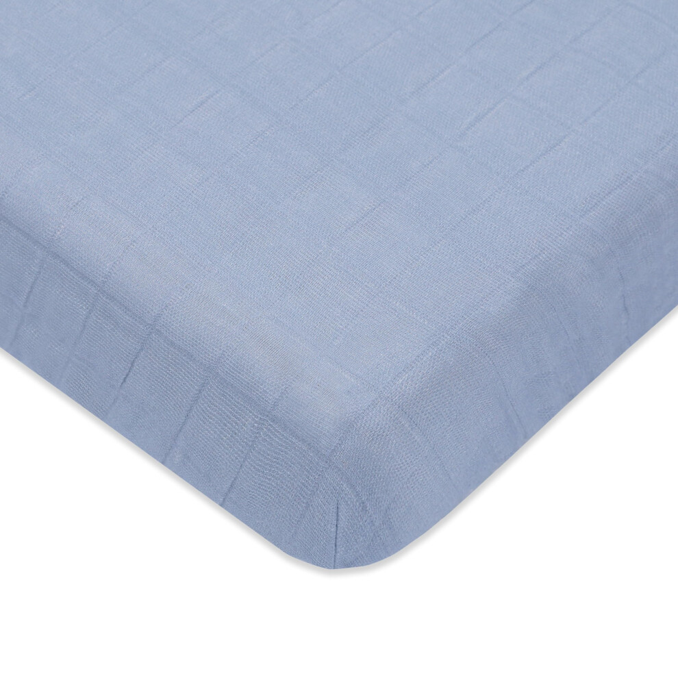 Drap-housse Babyletto 100 % coton biologique pour mini-berceau, certifié GOTS, en mousseline ultra-douce et respirante à 360 - Bleu goutte de ro