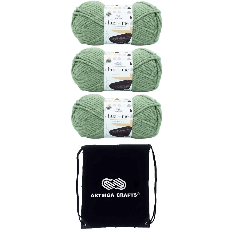 Lion Brand Hue & Me Artichoke 617-171 (3-Skeins - Same Dye Lot) Chunky Bulky #5 Acrylic  Wool Yarn for Crocheting and Knitting with Project Bag