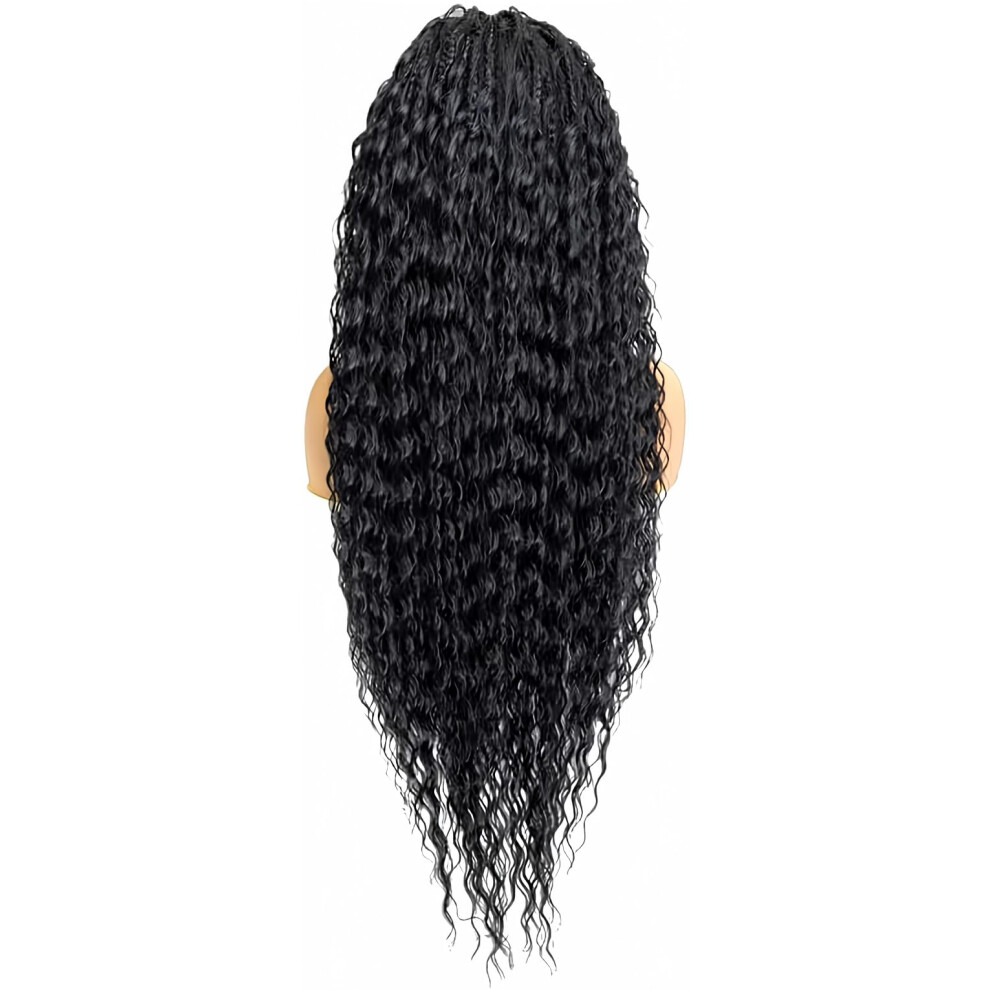 Pib Passion Er Smuk Pib Single Full Lace Braid Wig - Micro Boho Peruvian Deep Wave Box Braided Wig Knotless Braided Wigs For Black Women Curly Hair Wig (#1B Off Black