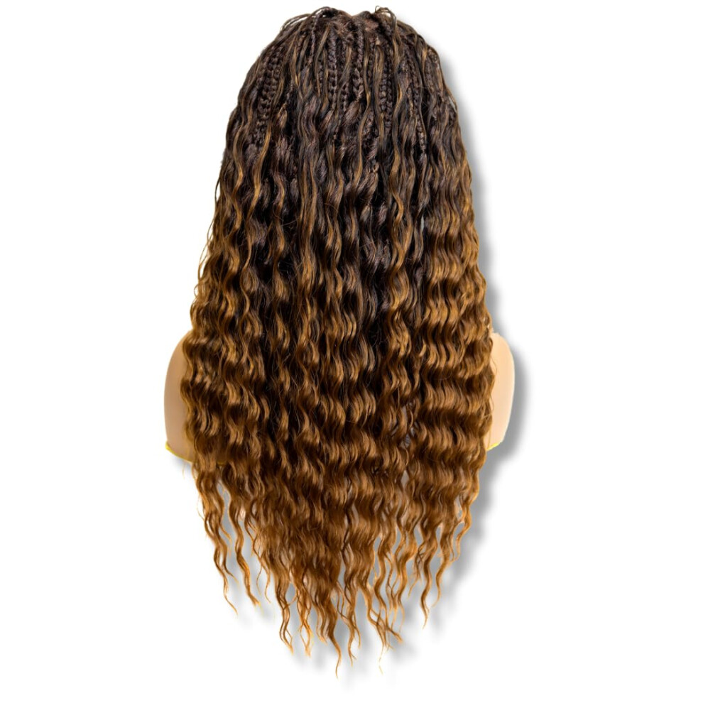 Pib Passion Er Smuk Pib Single Full Lace Braid Wig - Micro Boho Peruvian Deep Wave Box Braided Wig Knotless Braided Wigs For Black Women Curly Hair Wig (#1B30 Off Black