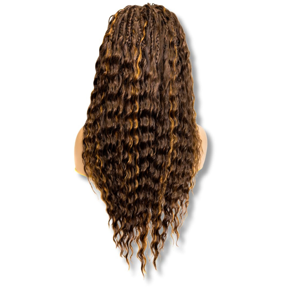 Pib Passion Er Smuk Pib 24 Inch Single Full Lace Braid Wig - Micro Box Braided Wig With Peruvian Deep Wave - Knotless Braids For Black Women - Boho Style Curly Hair Wig (