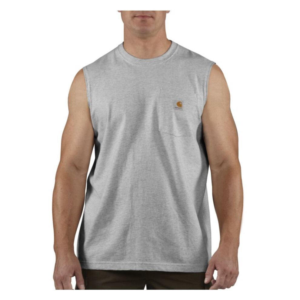 Carhartt mens Workwear Pocket Sleeveless Midweight T-shirt Relaxed Fit (Big & Tall) work utility shirts  Heather Gray  4X-Large Big Tall US