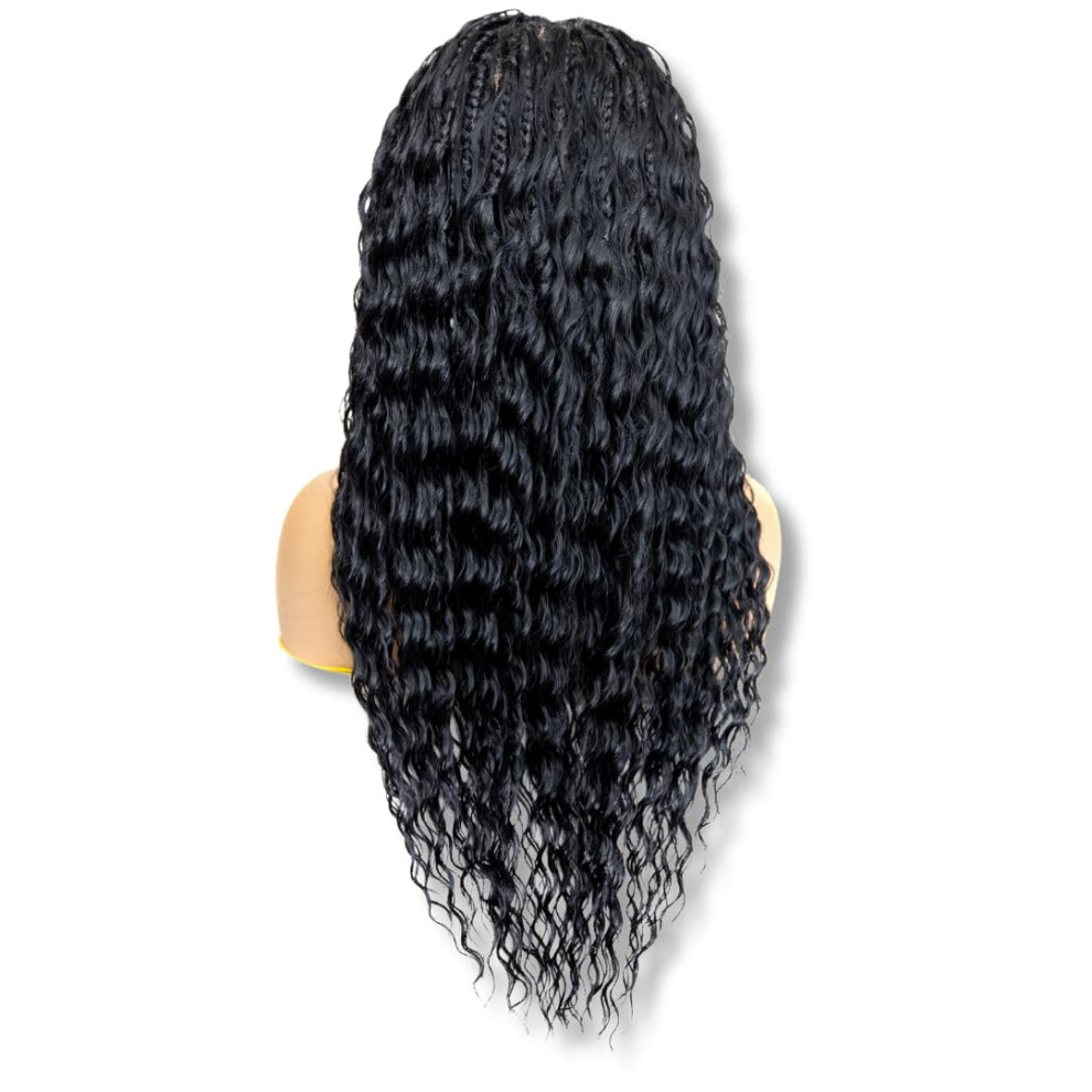 Pib Passion Er Smuk Pib Single Full Lace Braid Wig - Micro Boho Peruvian Deep Wave Box Braided Wig Knotless Braided Wigs For Black Women Curly Hair Wig (#1B30 Off Black