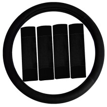 FH Group Universal Fit Modernistic and Seat Belt Pads Combo Set Steering Wheel Cover Fits Most Cars SUVs Black