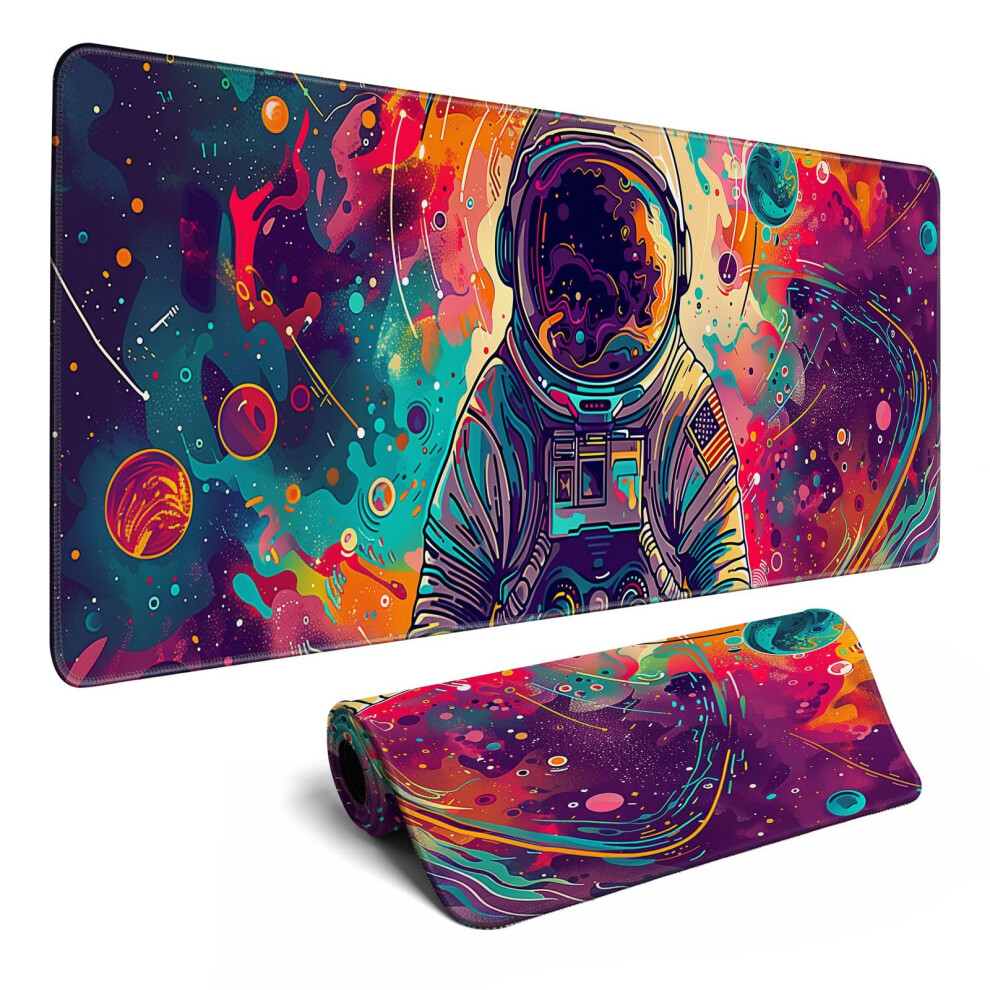 Desk Mat Colorful Space Desk Accessories Astronaut Extended Gaming Mouse Desk Pad Decorations For Office Keyboard Mousepad Mat31.5x11.8in Stitched Ed 6973957130851
