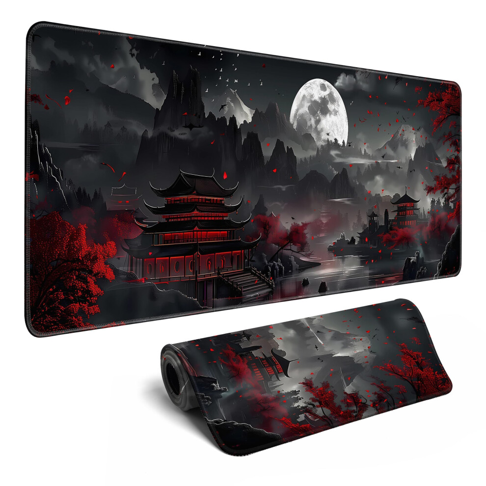 Japanese Desk Mat Riverside Full Moon Large Mouse Pad Gaming Mousepad Extended Xl Keyboard Mat Computer Laptop Mouse Desktop Mat 31.5 X 11.8 Desk Deco 6973957134347