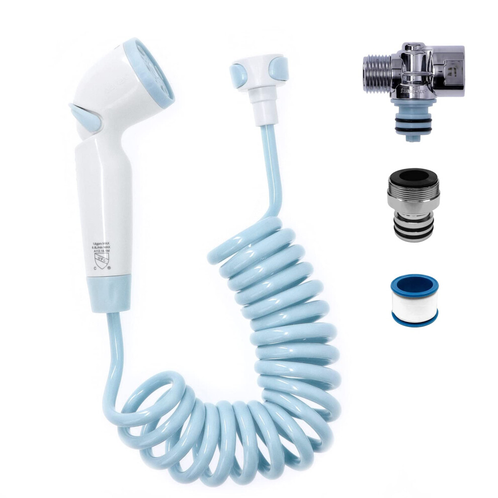 Pulv  risateur de douche 2 en 1 Playtex Baby pour le bain des b  b  s et des tout-petits, bleu/blanc, tuyau de 3 m