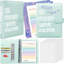 100 Envelopes Challenge Binder A5 Money Saving Budget Binder with Cash Envelopes Savings Challenges Book (Blue)