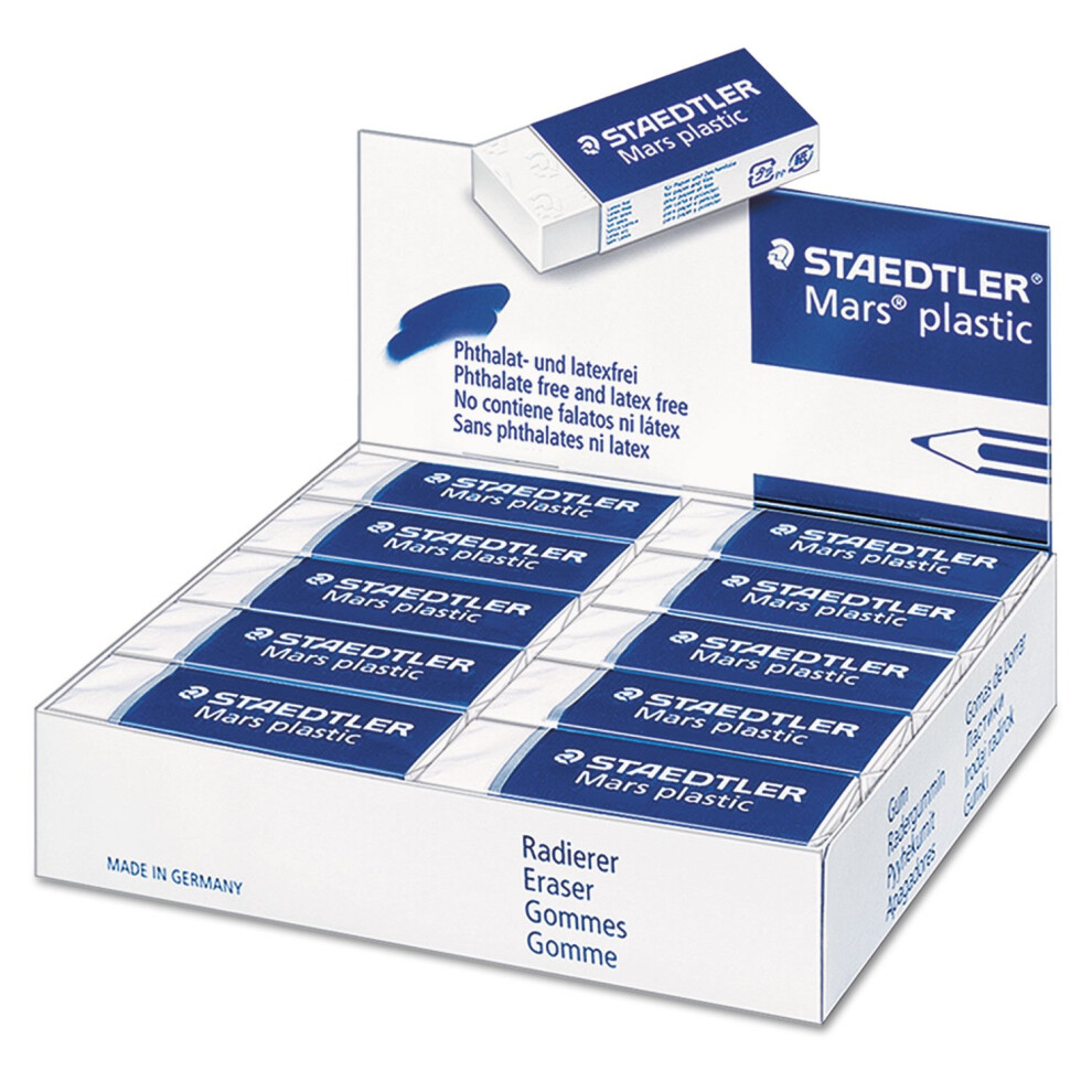 Staedtler Mars Plastic Eraser  Professional Quality  White Block Erasers  Phthalate and Latex Free  Box of 20  526 50