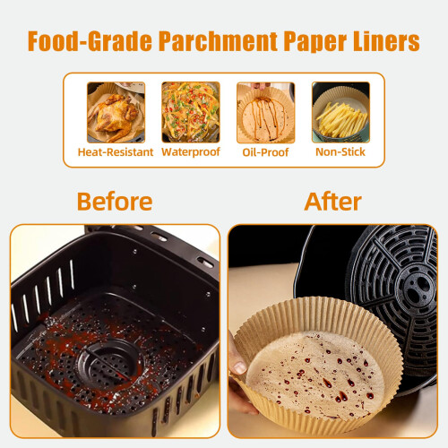 Forros para Fritadeira Air Fryer, 150 PCS Papel Parchment Redondo 8 Polegadas Sem Adesivo 1
