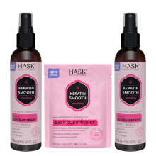 HASK Keratin 5-in-1 Leave-In Conditioner Duo (6oz-Qty 2) & Keratin Deep Conditioner Packette  Color Safe  Sulfate-Free  Paraben-Free  Gluten-Free