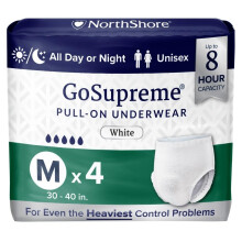 NorthShore GoSupreme Overnight Incontinence Underwear 8-Hour Pullup Style Medium 4 Count Trial White 30-40 inches Unisex Adult Diapers
