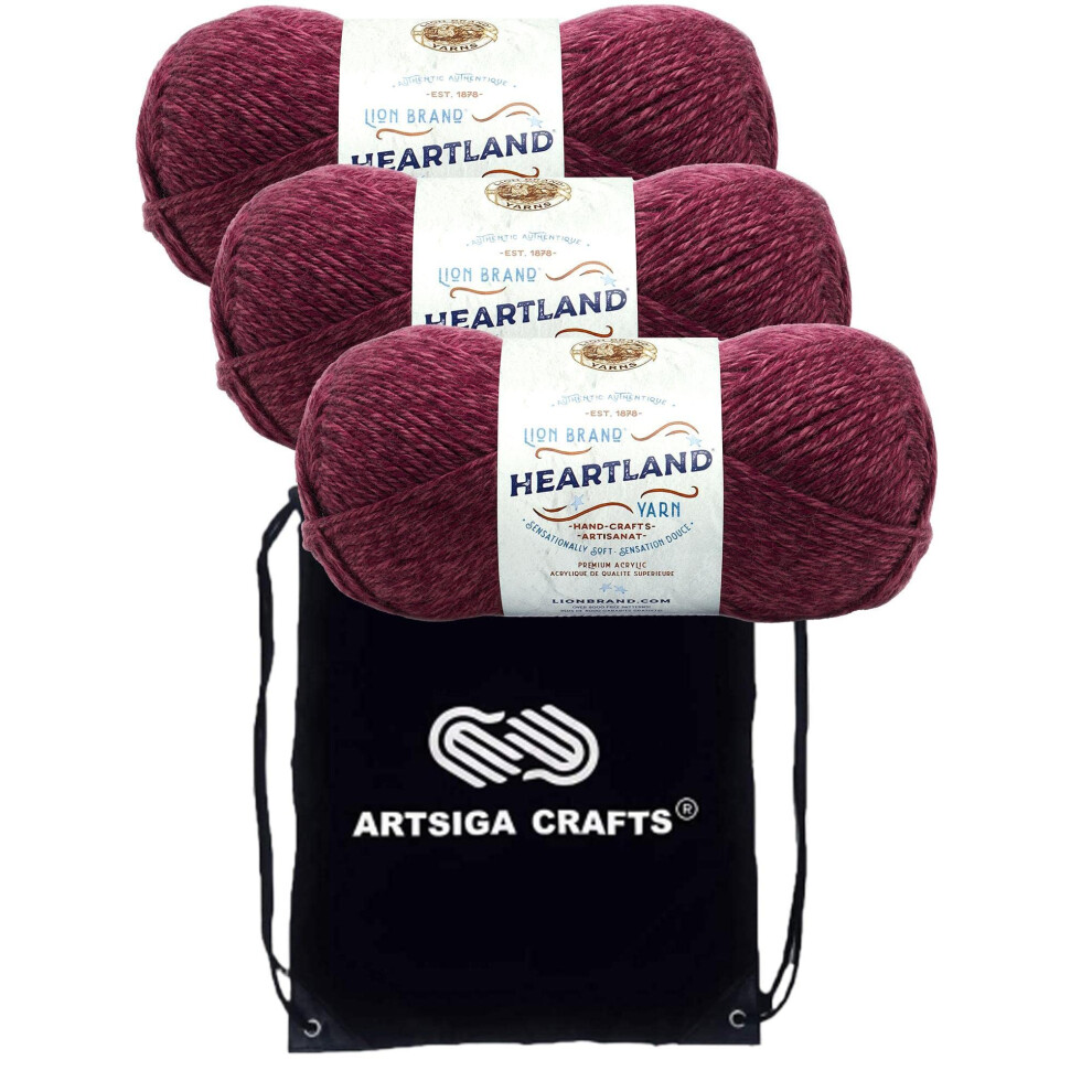 Lion Brand Heartland Badlands 136-148 (3-Skeins - Same Dye Lot) Worsted Medium #4 Acrylic Yarn for Crocheting and Knitting with Project Bag