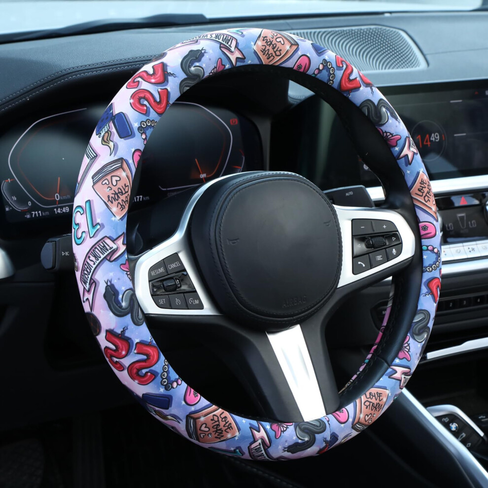 Pop Singer Tags Steering Wheel Cover Auto Steering Wheel Protector Anti-Slip Breathable Absorbing Sweat Universal Car Accessories 14.5-15 Inch Black 763663683002