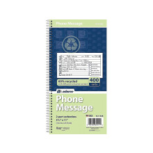 Adams Recycled Phone Message Book 2-Part Carbonless 4 Messages per Page 400 Sets/Book (SC1154R) White