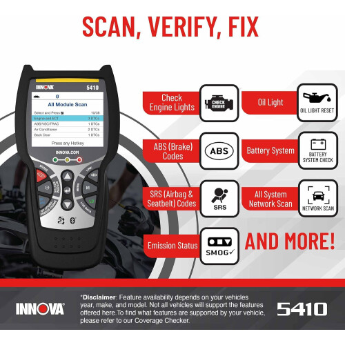 INNOVA 5410 All-System OBD2 Scan Tool - Read/Erase Check Engine  ABS  SRS  and Transmission Codes 1