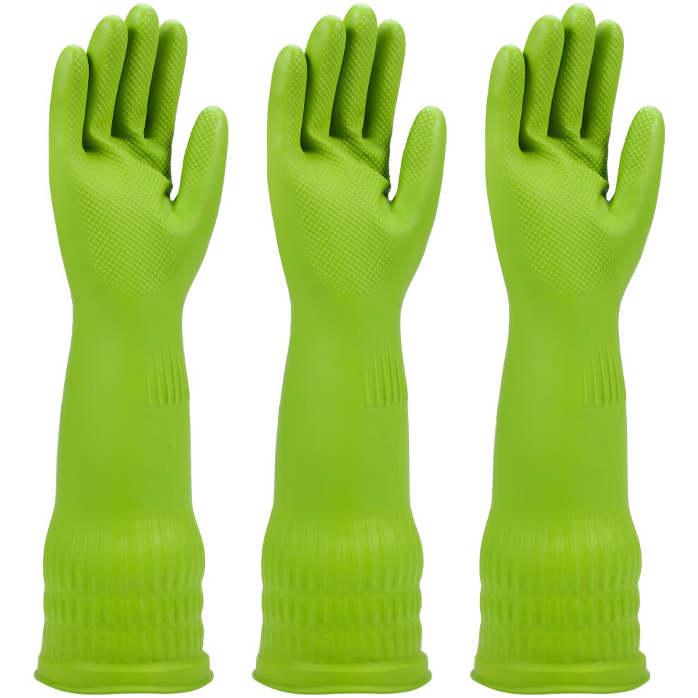 IUCGE Rubber dishwashing gloves 3 Pairs for kitchen Cleaning washing dish gloves long for household reuseable durable.(Small Green)-image-OPC-PGSBP66-NEW