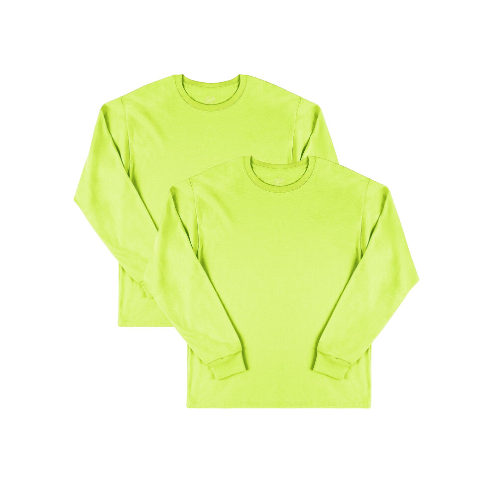 Fruit Of The Loom Men's Eversoft Cotton T Shirts Breathable & Moisture Wicking With Odor Control Long Sleeve-Safety Green