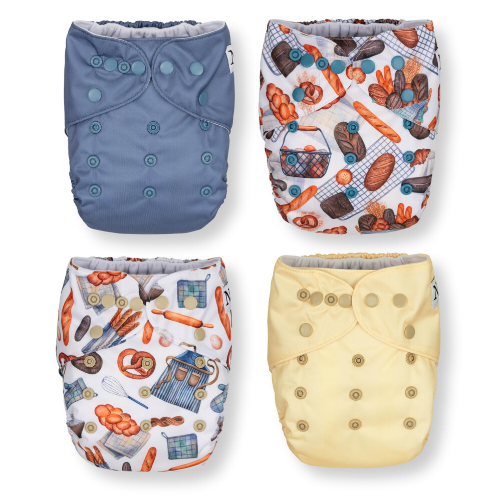 Cloth Pocket Diapers 4 Pack With 4 Inserts - Waterproof Cover Washable Reusable & One Size Adjustable Pocket Diapers For Newborns And Nora's Nursery