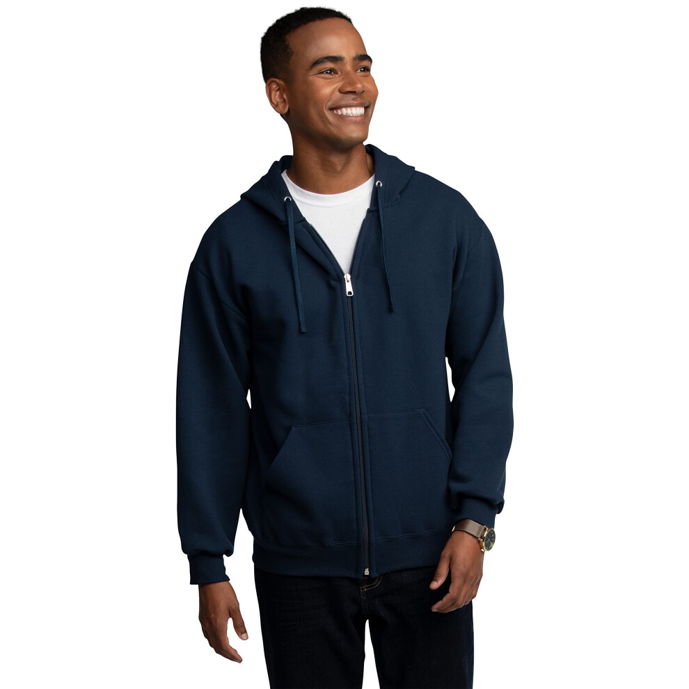 Fruit of the Loom Eversoft Fleece Hoodies  Pullover  Moisture Wicking & Breathable  Sizes S-4x  Navy Full Zip  X-Large