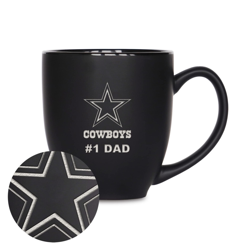 Rico Industries NFL Football Dallas Cowboys #1 Dad 15oz Laser Engraved Matte Black Ceramic Bistro Mug - for Hot or Cold Drinks-image-OPC-PGSBQSK-NEW