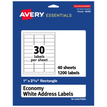Avery Matte White Rectangle Labels 1"""" x 2-5/8"""" 1 200 Printable Total Great for Address Product Food & Beverage and More