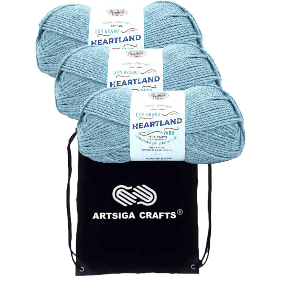 Lion Brand Heartland Voyageurs 136-106 (3-Skeins - Same Dye Lot) Worsted Medium #4 Acrylic Yarn for Crocheting and Knitting with Project Bag